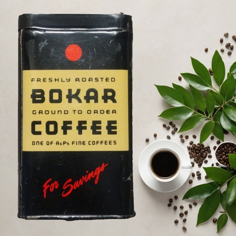 Vintage 1970s Bokar Coffee A&P Tin Piggy Bank